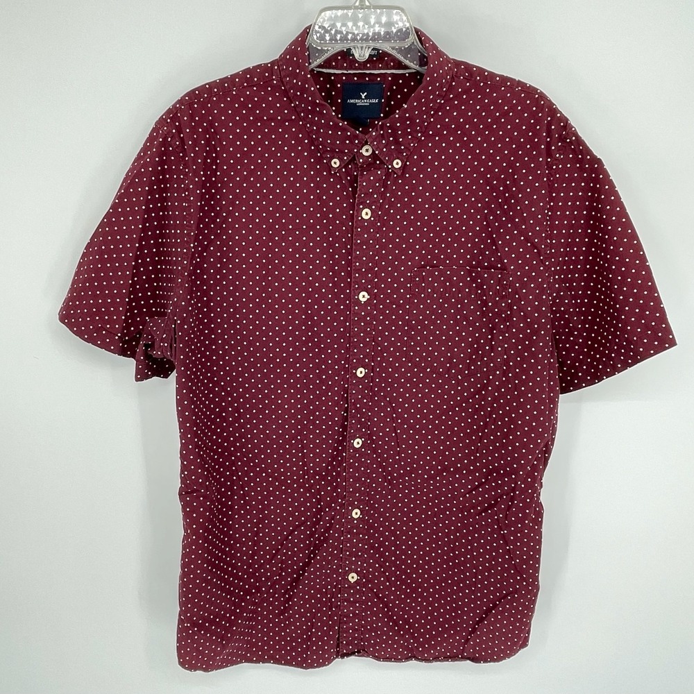 American Eagle Outfitters Men's Burgundy Polka Dot Button Up Shirt XXL
